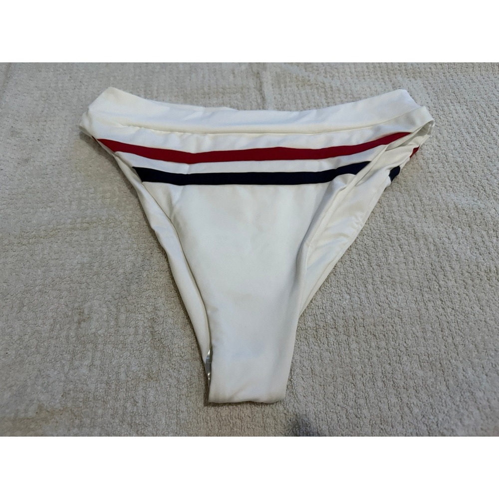 L*Space Wilson Bikini Bottom Cream White Red Navy Stripe Bitsy Cut Large CBWLB19